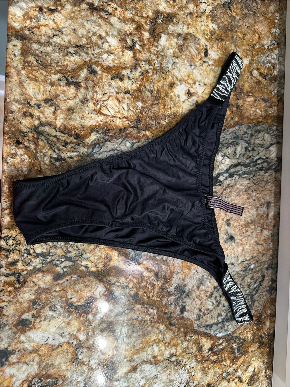 Victoria's Secret Black Bikini Brief with Patterned Side Straps
